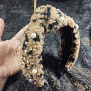 Bejeweled Hair Band Leopard Rhinestone Pearl Simply Southern Tan Black